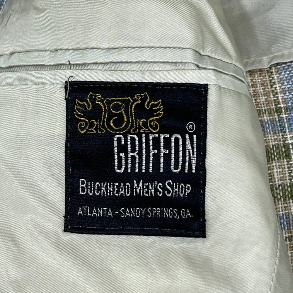 Vintage Chaps Ralph Lauren Plaid Sport Coat Blazer Blue Green Cream‎ Mens *READ
